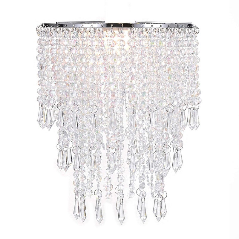 Waneway 3 Tiers Ceiling Chandelier Pendant Light Shade with Acrylic Jewel Droplets, Beaded Lampshade with Chrome Frame and Clear Beads, Diameter 8.7 inches, Clear - Image 1